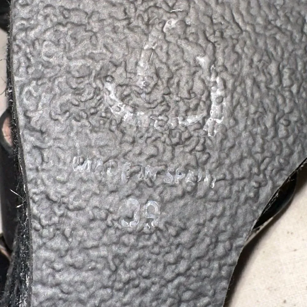 Dione Made in Spain Black Leather Espadrille Wedge Sandals EU39 Stylish & Rare